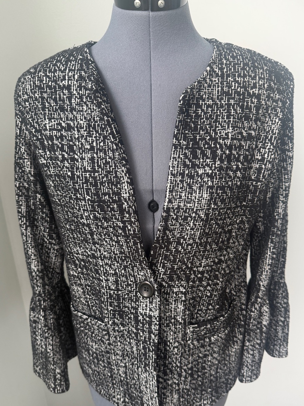 Veronica M Soft Black & White Textured Open-Front Women's Blazer Jacket NWT